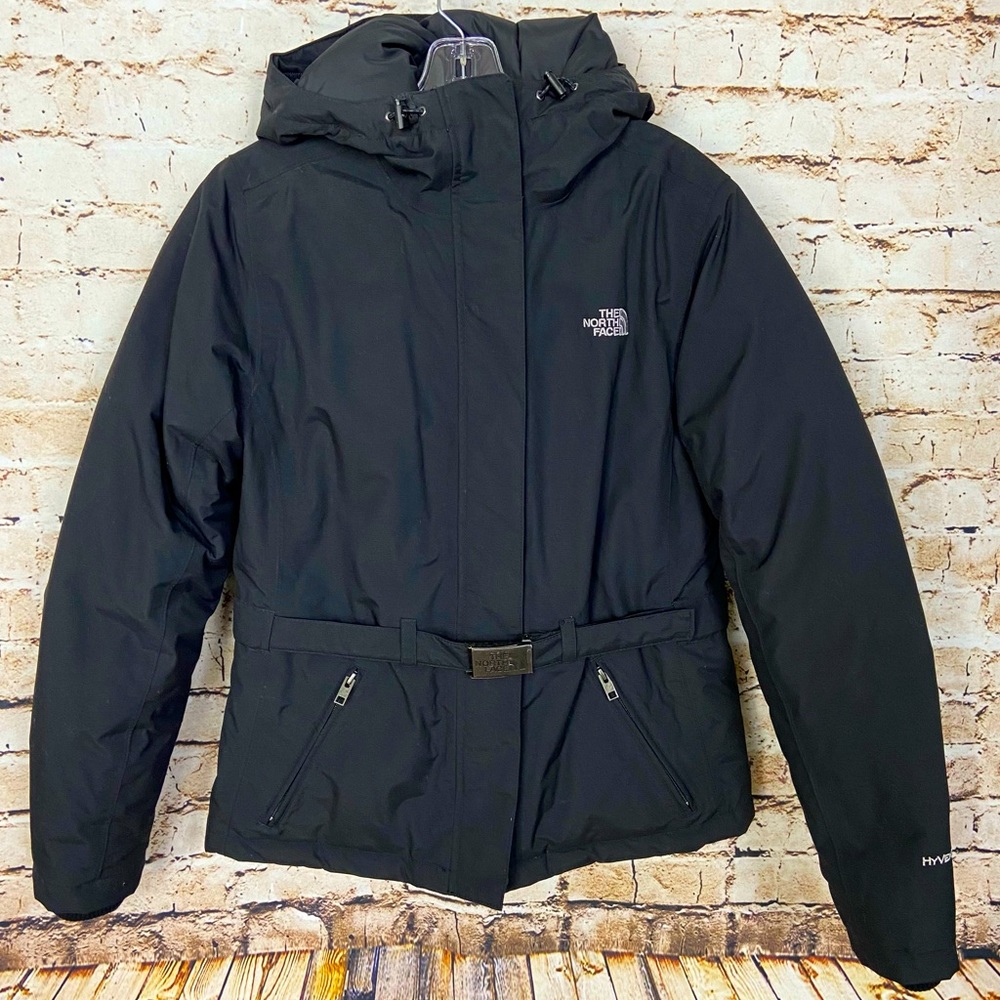 NORTH FACE Hyvent Black Down Buckle Belted Fur Hooded Jacket